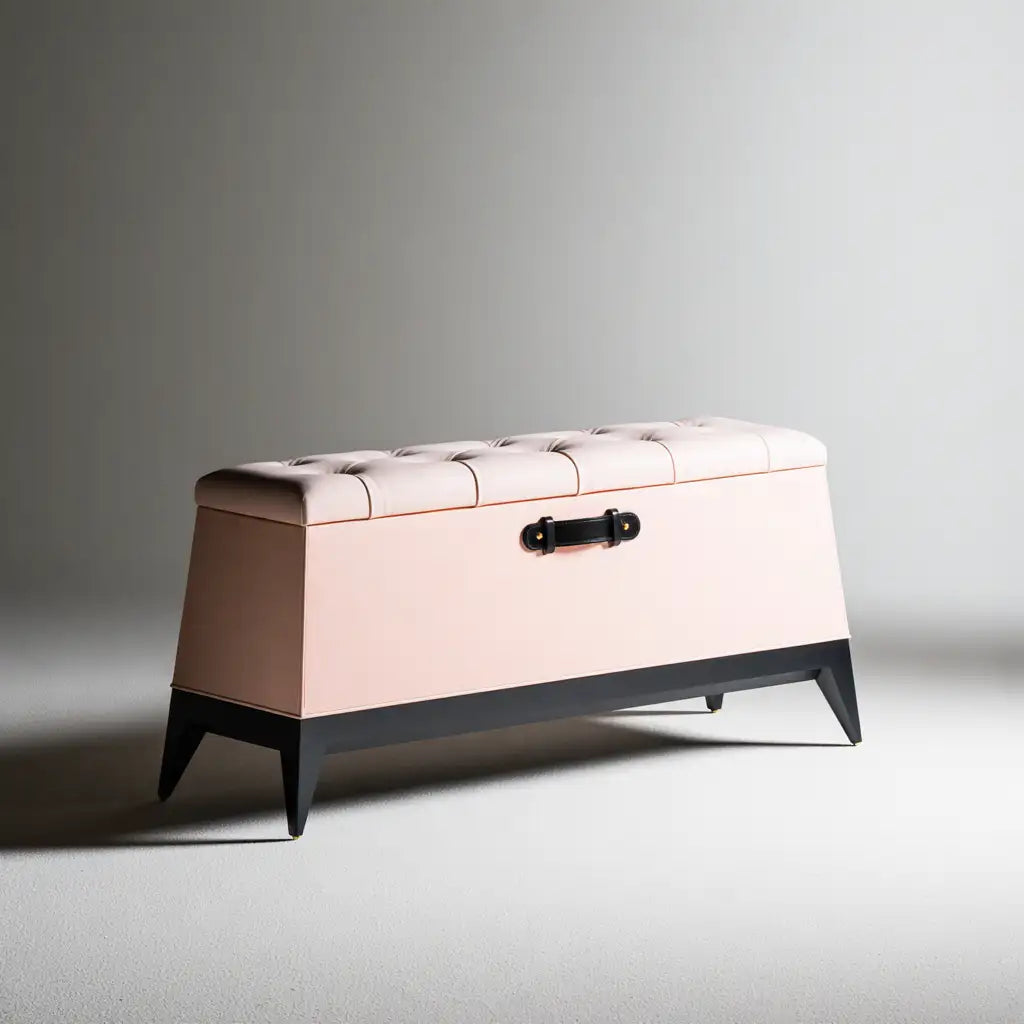 Panca contenitore compatta rosa Rainsoakedredwood, arredo seduta versatile per la casa, con spazio di stoccaggio integrato.