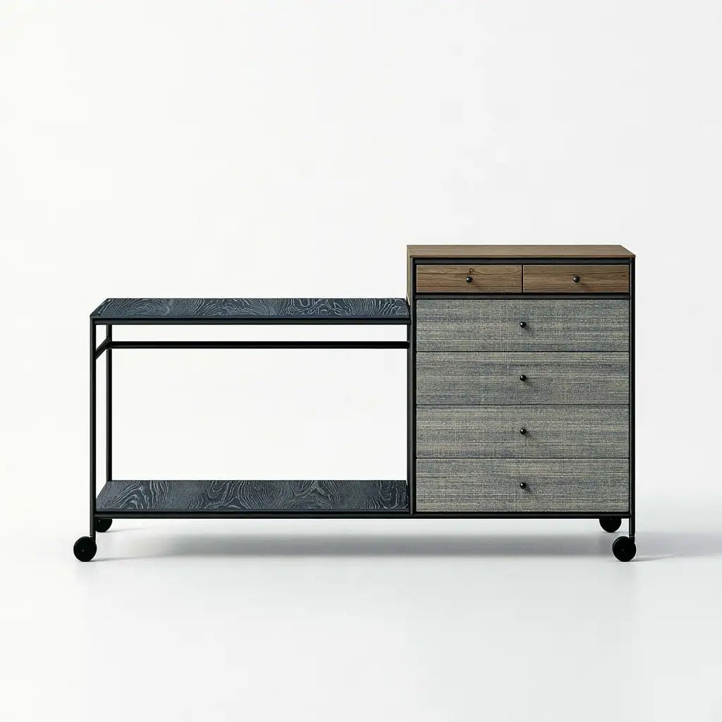 Mobile con cassetti e ripiani nero e grigio, compatto e funzionale, mobili contenitori RainsoakedRedwood per la casa.