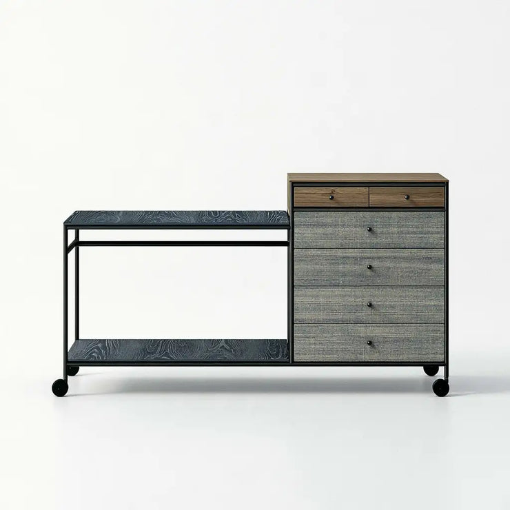 Mobile con cassetti e ripiani nero e grigio, compatto e funzionale, mobili contenitori RainsoakedRedwood per la casa.