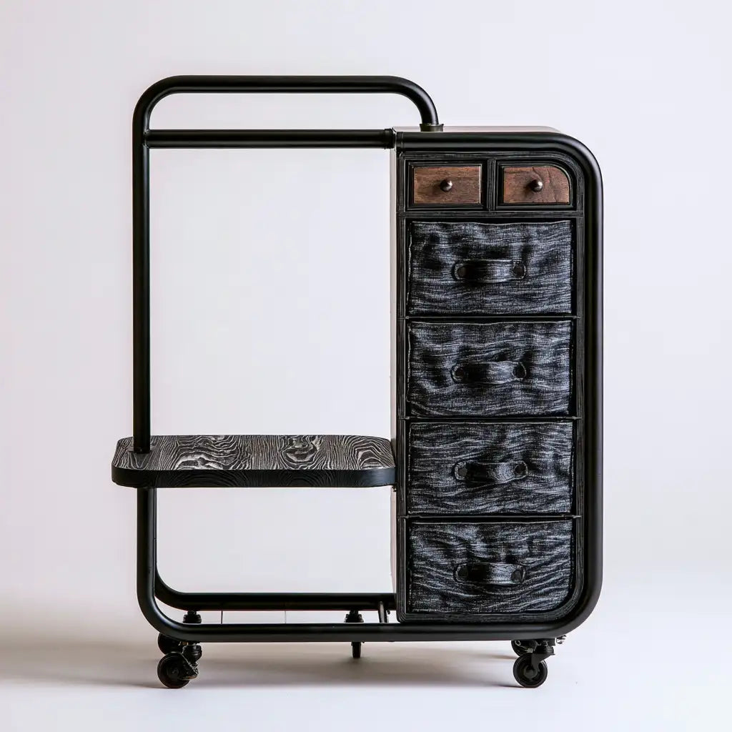 Mobile con cassetti e ripiani moderni RainsoakedRedwood, nero e grigio, ideale come mobile contenitore per la casa