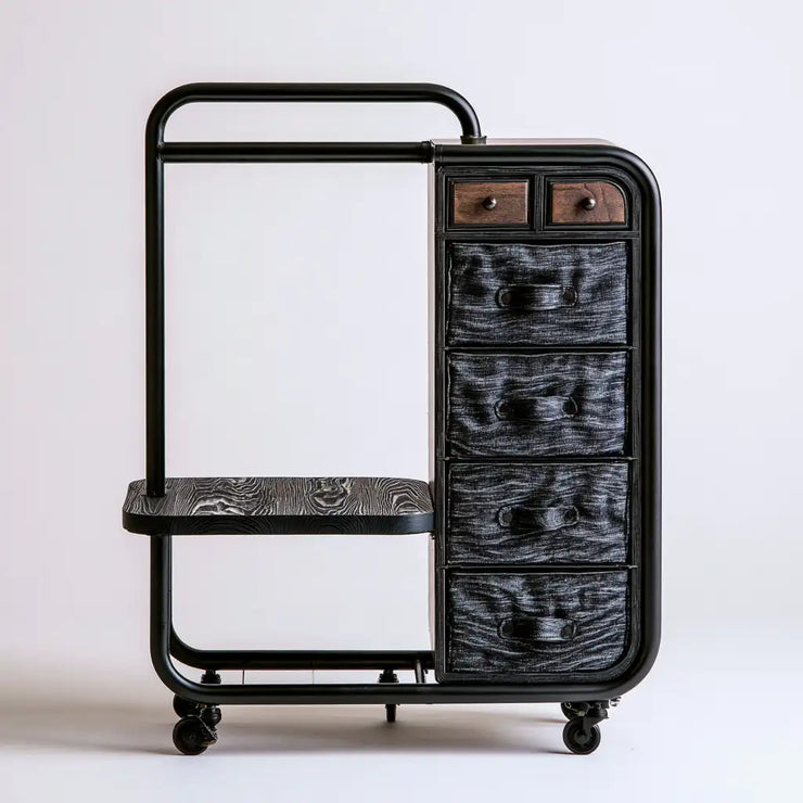 Mobile con cassetti e ripiani moderni RainsoakedRedwood, nero e grigio, ideale come mobile contenitore per la casa