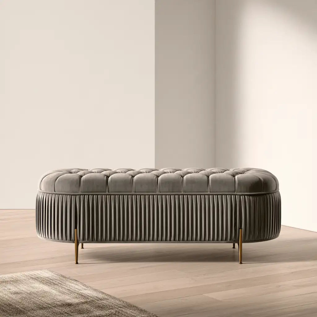 Panca imbottita beige moderna Rainsoakedredwood, seduta contemporanea per la casa, con profilo semplice e elegante.