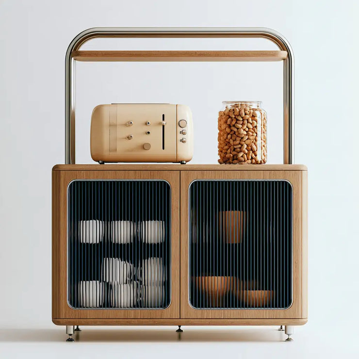 Contenitore mobile RainsoakedRedwood con ante marroni e nere, arredamento contemporaneo per la casa, mobile contenitore elegante.