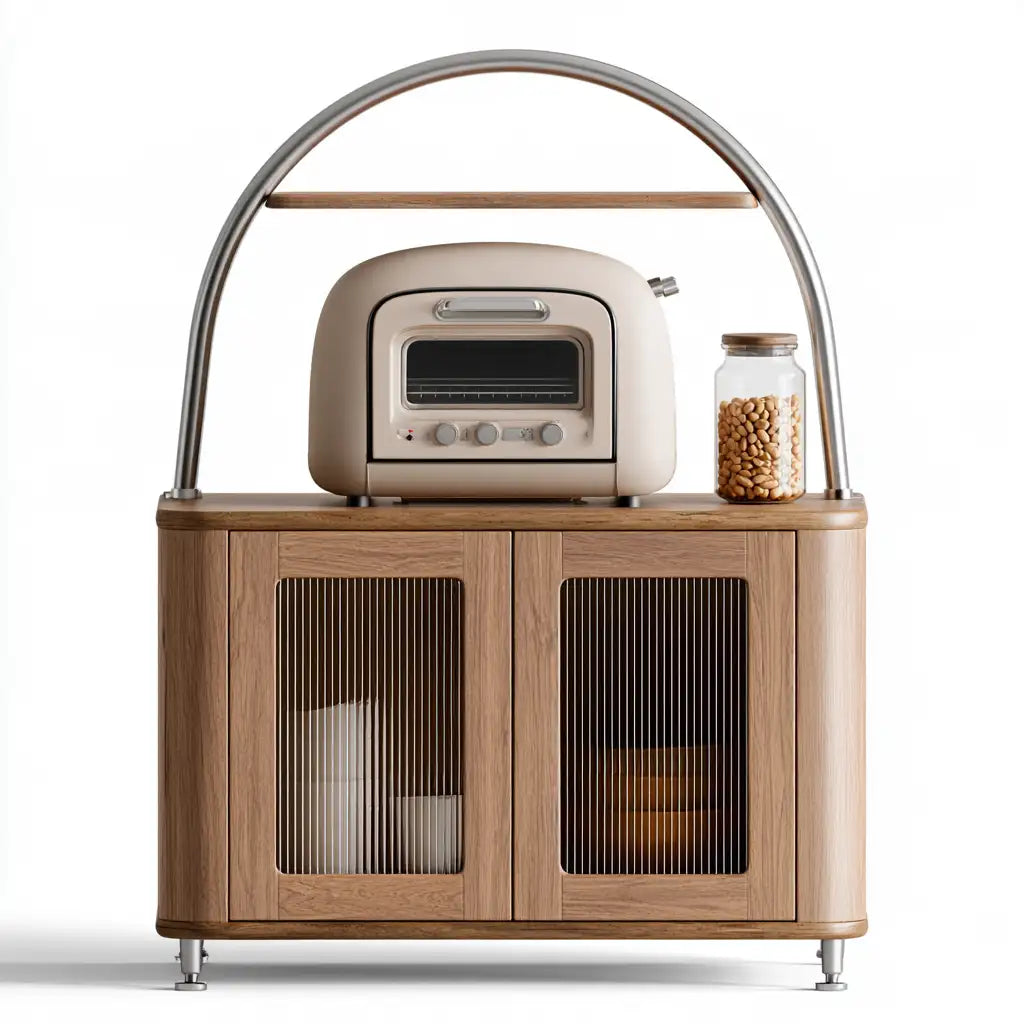 Mobile contenitore RainsoakedRedwood con ante moderne marrone e nero, perfetto per l'arredamento della casa.