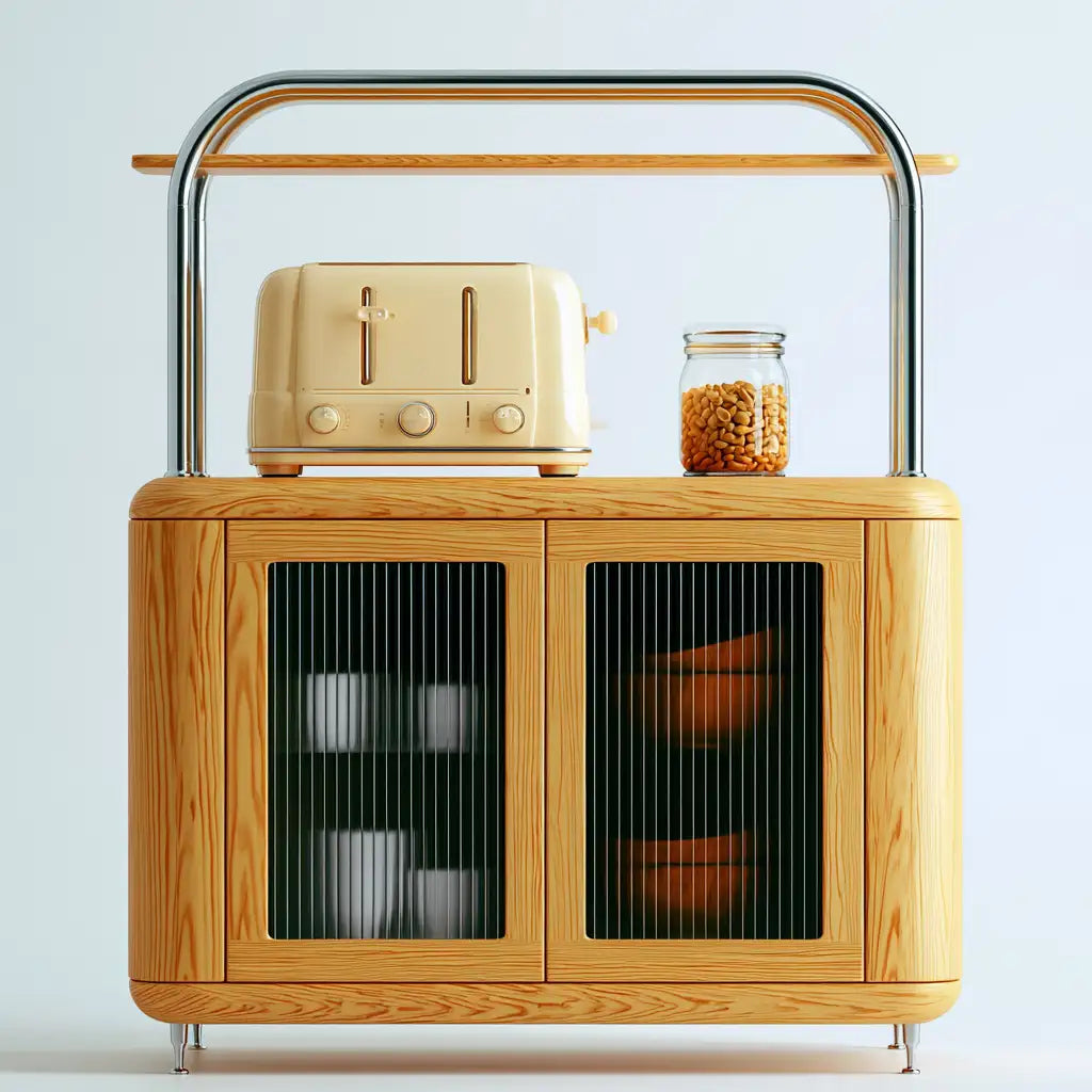 Contenitore mobile RainsoakedRedwood con ante marroni e nere, design essenziale, ideale per l'arredamento domestico.