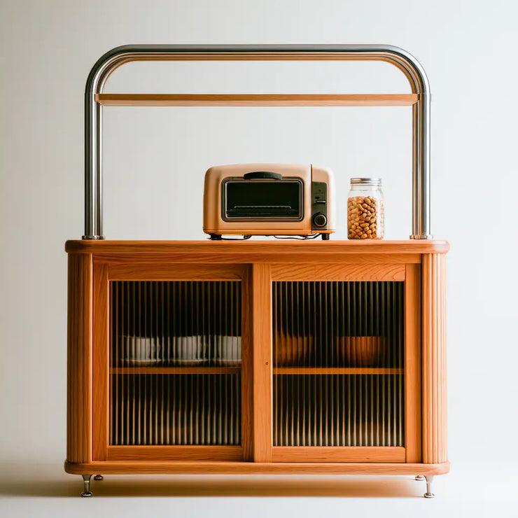 Contenitore mobile RainsoakedRedwood con ante marroni e nere, stile contemporaneo, ideale per la casa e l'arredamento.