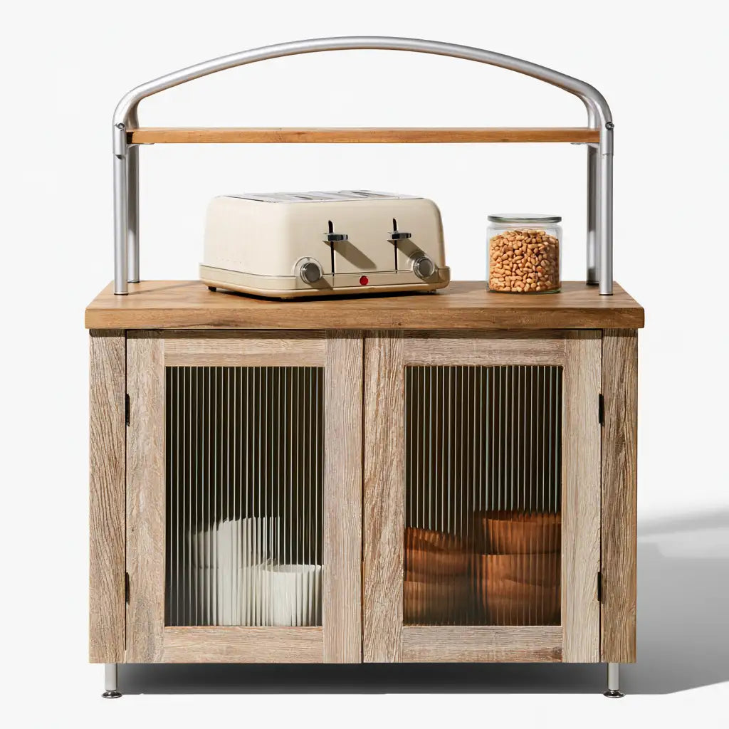 Contenitore mobile Rainsoakedredwood con ante compatte marroni e nere, mobile da soggiorno per l'arredamento domestico.