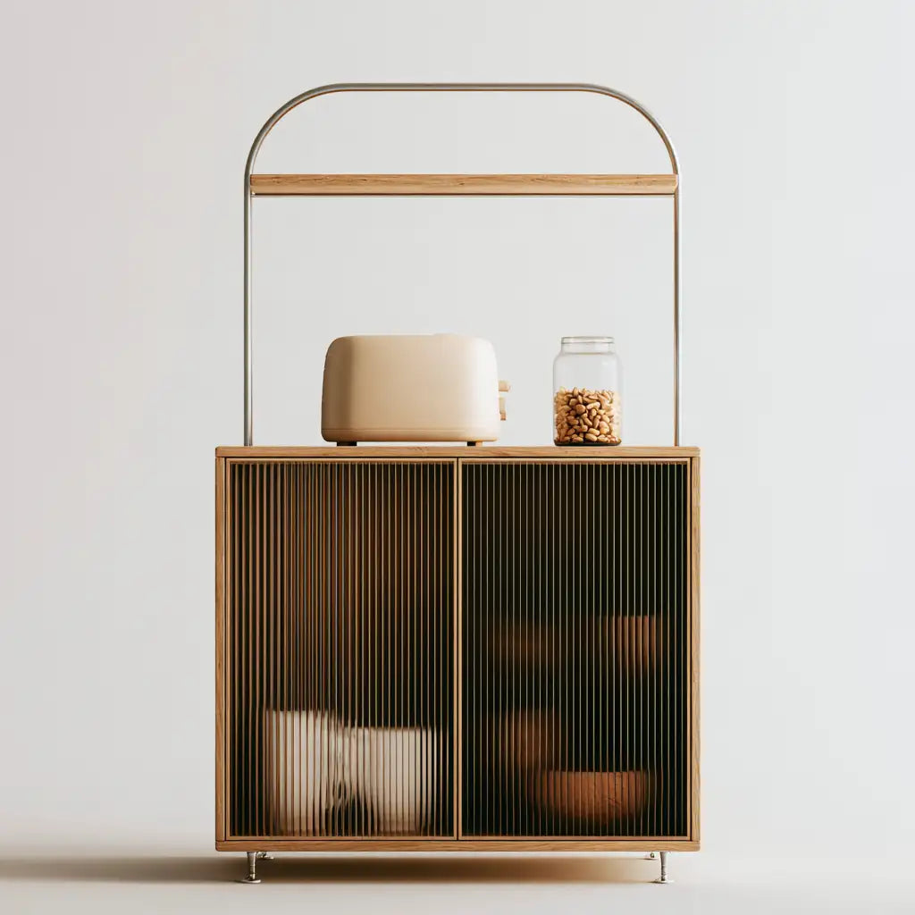 Contenitore mobile RainsoakedRedwood con ante marroni e nere, arredo moderno per la casa, mobili contenitori dal design contemporaneo